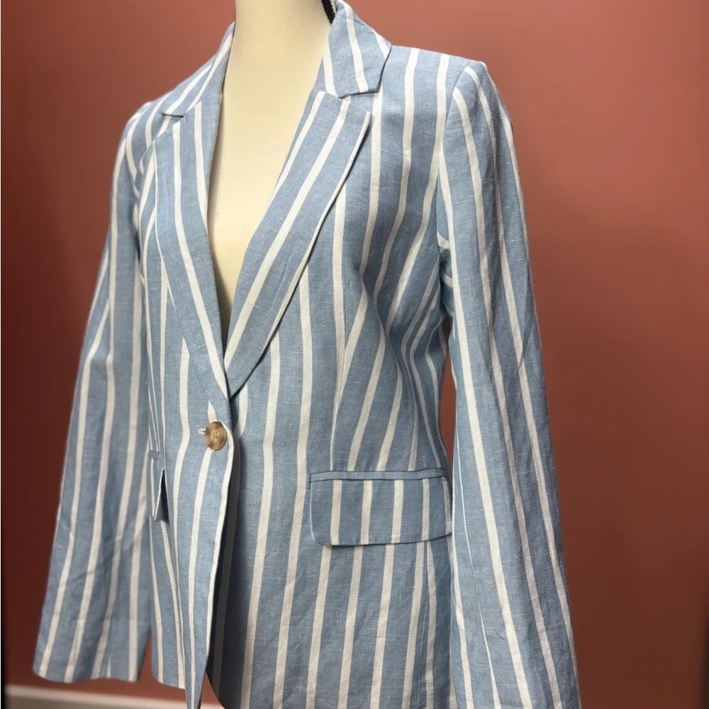 Philosophy Blue & White Striped Linen Blend Blazer – Sz S - Picture 1 of 9